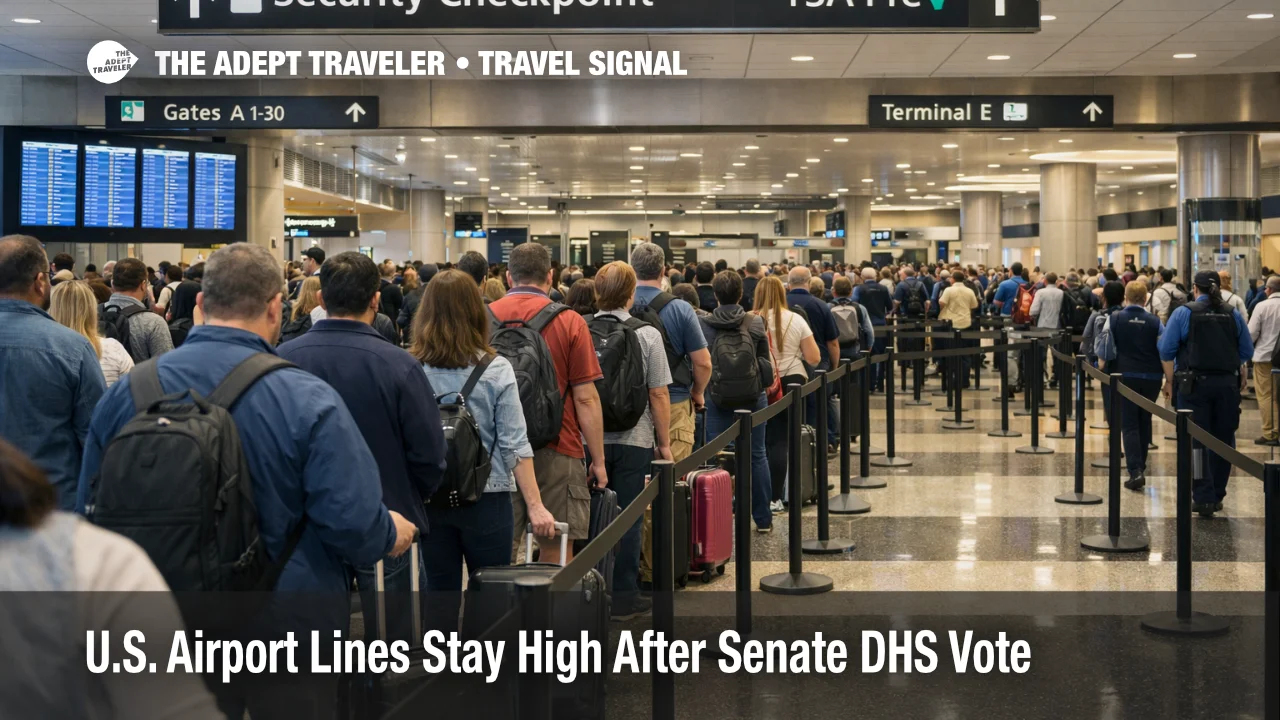 Long security lines at Houston IAH show U.S. airport lines staying severe after the March 27 Senate funding vote