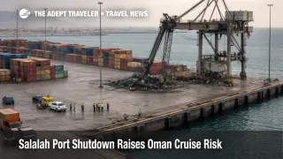 Salalah port shutdown disrupts Oman cruise and port operations with halted berths and a damaged crane at Salalah