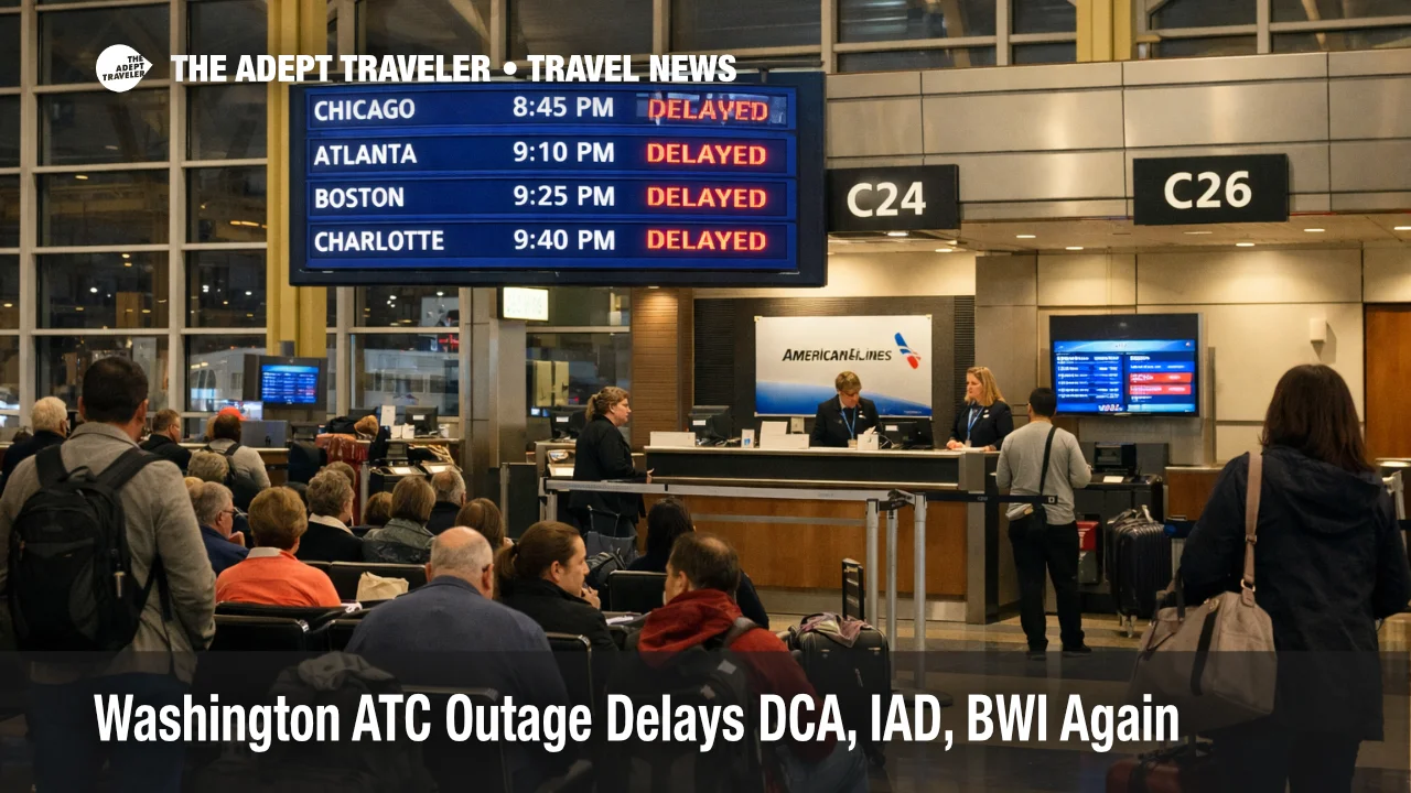 Washington ATC outage delays shown by crowded Reagan National gates and departure screens after the March 27 ground stop