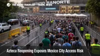Crowds approach Estadio Banorte in Mexico City, showing Azteca stadium access risk ahead of the 2026 World Cup opener