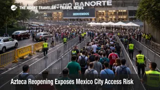 Crowds approach Estadio Banorte in Mexico City, showing Azteca stadium access risk ahead of the 2026 World Cup opener