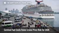 Carnival cruise price risk shown at PortMiami as travelers board a ship during rising fuel costs and tighter fly-cruise economics