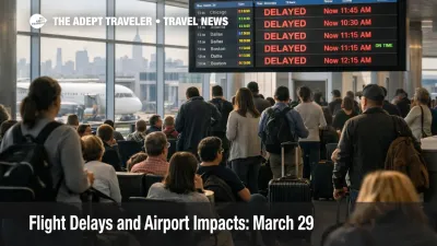 March 29 flight delays at LaGuardia show crowded gates and delay screens as New York airport disruption intensifies