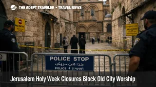 Jerusalem Holy Week closures near the Church of the Holy Sepulchre show restricted Old City access for pilgrims