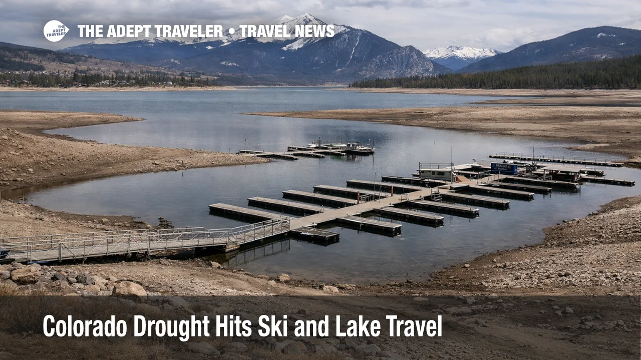Low Dillon Reservoir water in Colorado shows drought travel risk for spring mountain stays and summer boating plans