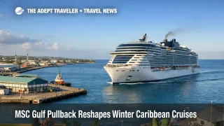 MSC World Europa Southern Caribbean embarkation scene near Bridgetown, showing Barbados cruise access for Winter 2026 to 2027