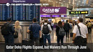 Travelers wait at Hamad airport as the Qatar Doha flight schedule expands under still limited operating conditions