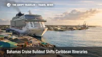 Bahamas cruise expansion at Freeport Harbor shows a large ship and busy port area shaping future Caribbean itineraries