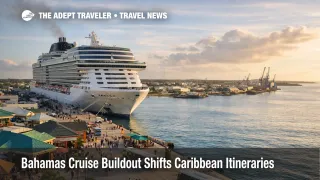 Bahamas cruise expansion at Freeport Harbor shows a large ship and busy port area shaping future Caribbean itineraries