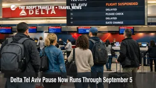 Delta Tel Aviv pause shown by travelers waiting in JFK international departures under disrupted Israel flight listings
