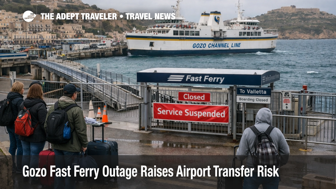 Gozo Fast Ferry outage at Mġarr Harbour shows travelers waiting as Malta to Gozo transfer plans shift to slower ferry options