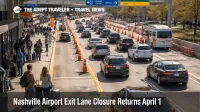 Traffic leaving Nashville International Airport shows Nashville airport exit delays during the BNA outbound lane closure