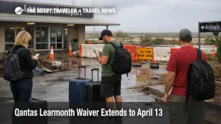 Qantas Learmonth waiver disruption scene at Learmonth Airport, showing travelers facing delayed Exmouth access after cyclone damage