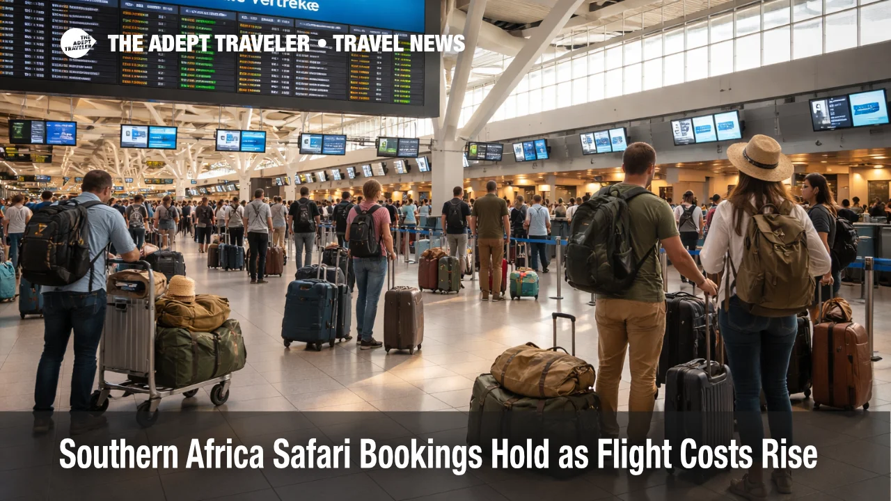 Southern Africa safari bookings pressure shown by long haul check in lines at Cape Town International Airport in 2026