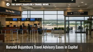 Bujumbura travel advisory easing shows a calm airport terminal in Burundi's capital, where limited travel is now more feasible