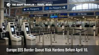 Europe EES border queues at St Pancras show biometric kiosks and border lanes before April 10 rollout