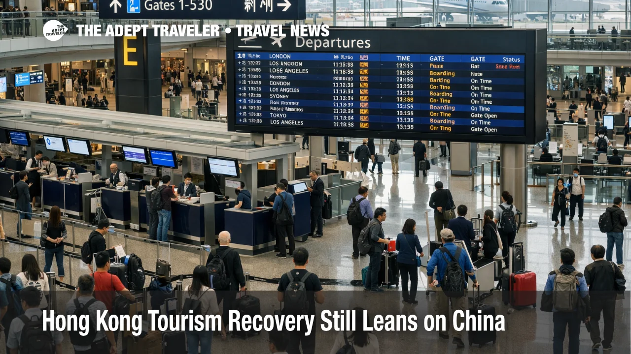 Hong Kong tourism recovery seen in a busy HKG departures hall as international and transfer traffic rebuilds