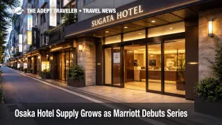 New Osaka hotel supply in Shinsaibashi as Marriott opens Sugata Hotel in central Osaka with a realistic street level exterior view