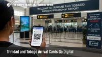 Trinidad and Tobago arrival card QR code shown at Piarco International Airport before immigration processing