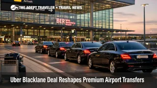 Premium airport transfers queue at Berlin Brandenburg Airport, showing executive car pickup outside the arrivals curb