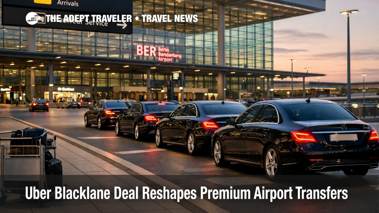 Premium airport transfers queue at Berlin Brandenburg Airport, showing executive car pickup outside the arrivals curb