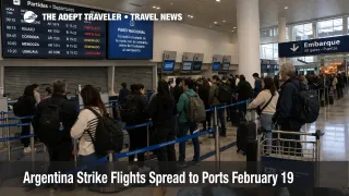 Argentina strike flights disrupt EZE as travelers queue near check in counters and cancellation screens in Buenos Aires