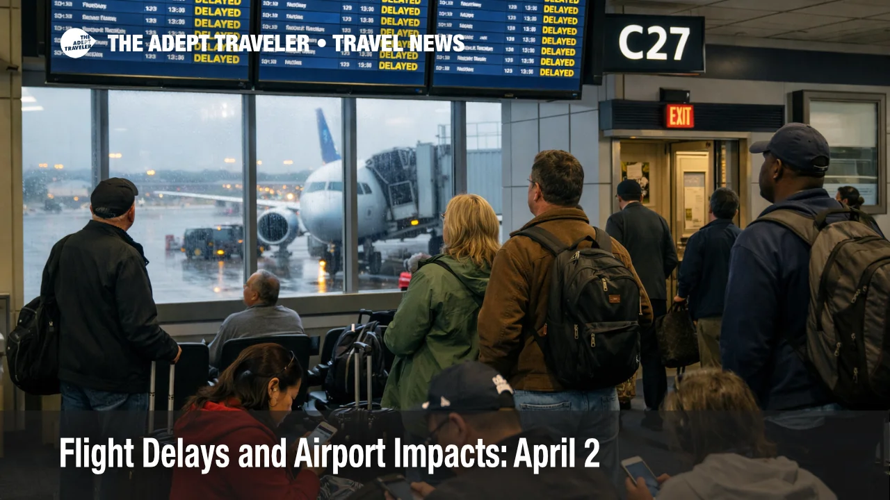 Passengers watch delay screens at Chicago O'Hare as April 2 flight delays disrupt U.S. airport connections