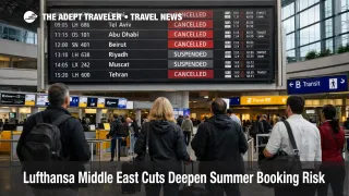 Lufthansa Middle East suspensions shown on Frankfurt departure boards as Gulf and Levant routes stay cut