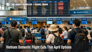 Travelers queue at Tan Son Nhat as Vietnam domestic flight cuts tighten April connection options