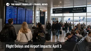 April 3 flight delays at San Francisco airport show travelers watching departure screens as disruption risk builds later today