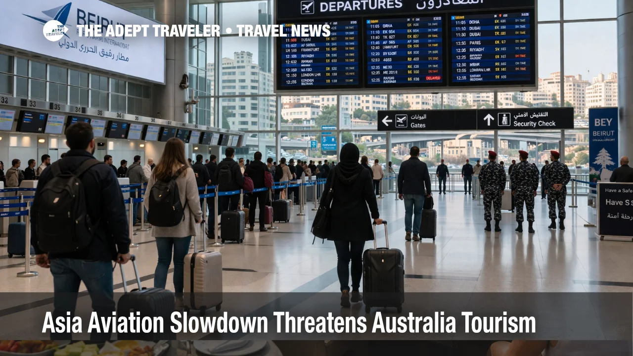 Beirut exit planning scene at BEY shows travelers waiting in a tense departures hall under a sharper Lebanon threat picture