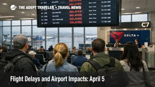Passengers watch delay screens at LaGuardia as April 5 flight delays tighten New York airport connections