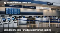 United Polaris base fares shown through a premium check in scene at Chicago O'Hare as fare perks become more segmented