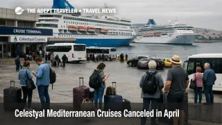 Celestyal April cruise cancellations leave travelers waiting with luggage at Piraeus as Mediterranean sailings vanish