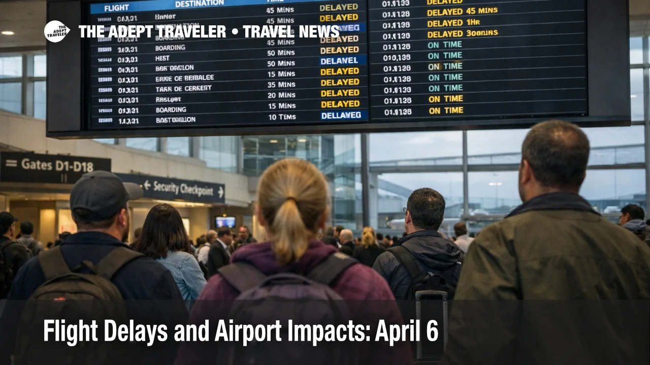 Passengers watch delay screens at SFO as April 6 flight delays raise connection risk across California and Florida routes