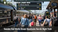 Stockholm Narvik night train disruption shown by travelers changing trains at Boden during northern Sweden rail works