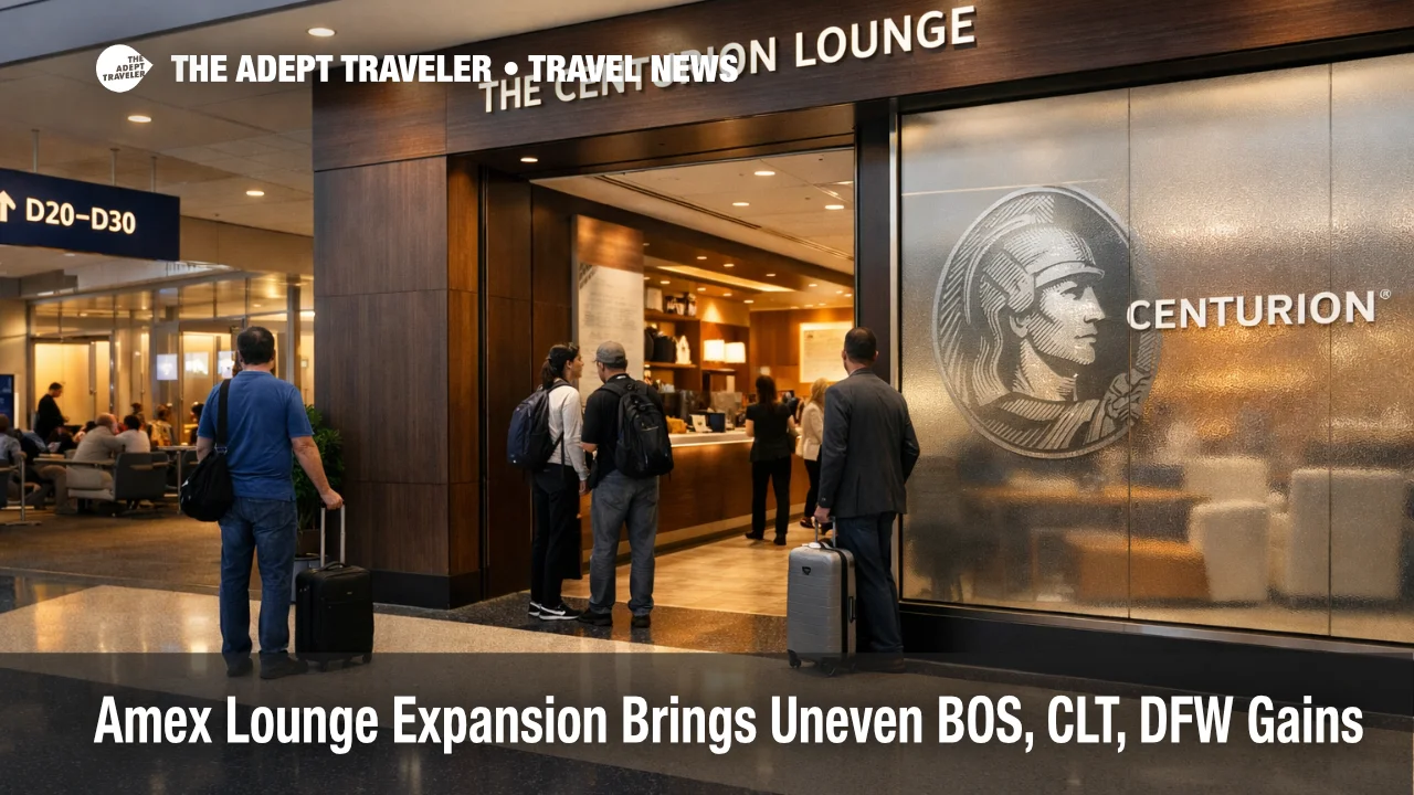 Travelers near the DFW Centurion Lounge as Amex lounge expansion plans promise more premium airport capacity