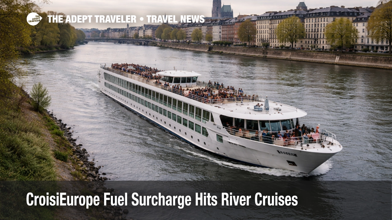 CroisiEurope fuel surcharge pressure shown by a Europe river cruise ship sailing on the Rhine near Strasbourg