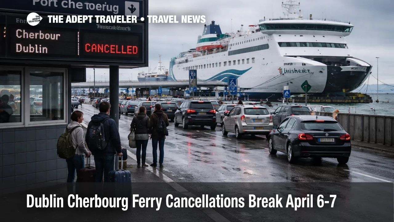 Dublin Cherbourg ferry cancellations leave travelers waiting at Cherbourg port after Irish Ferries called off an Inisheer sailing