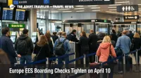Europe EES boarding checks at Schiphol show longer predeparture document lines before Schengen travel on April 10