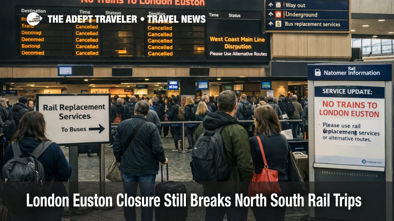 London Euston closure shows travelers rerouting in a crowded station as north south rail trips into London stay disrupted