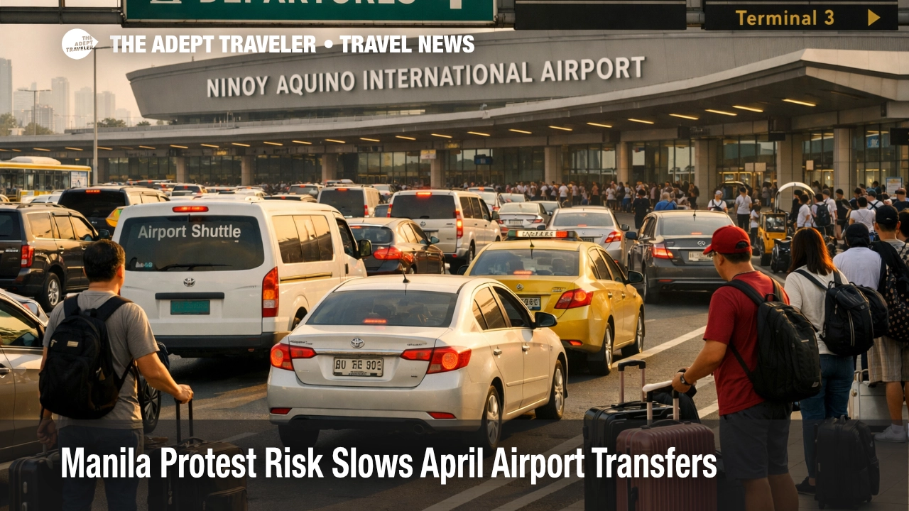 Manila airport transfer delays slow traffic and departures access at NAIA during April protest related disruption