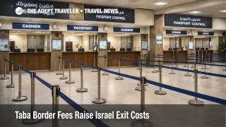 Taba border crossing fees shown at Egypt border counters where cash only processing can disrupt Israel overland exits