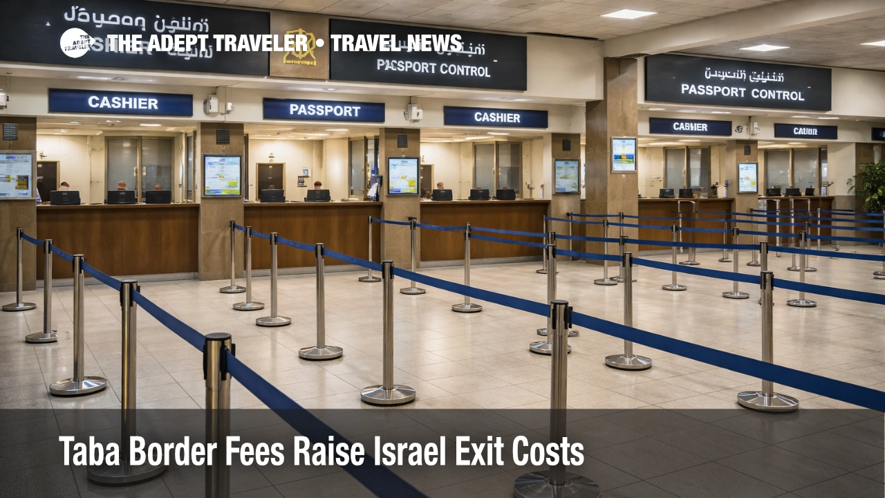 Taba border crossing fees shown at Egypt border counters where cash only processing can disrupt Israel overland exits