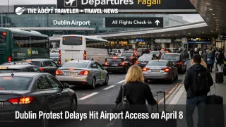 Dublin airport access delays slow terminal approach traffic as passengers queue outside Dublin Airport during protest disruption