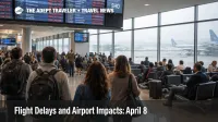 Passengers watch delay screens at SFO as April 8 flight delays build around low ceilings and tighter arrival flow