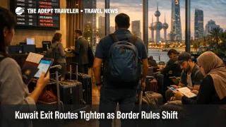 Kuwait exit routes tighten as stranded travelers gather with luggage and documents while flights remain unavailable