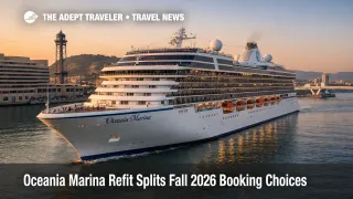 Oceania Marina refit booking story illustrated by the ship at Barcelona before its October 2026 dry dock