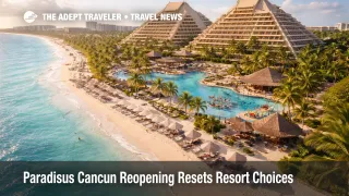Paradisus Cancun reopening after renovation, showing the beachfront resort and renewed Hotel Zone all-inclusive inventory