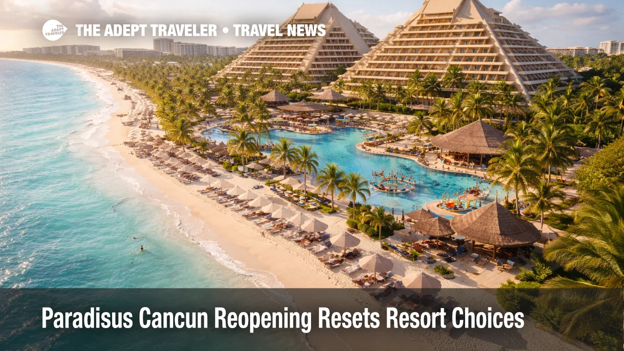 Paradisus Cancun reopening after renovation, showing the beachfront resort and renewed Hotel Zone all-inclusive inventory